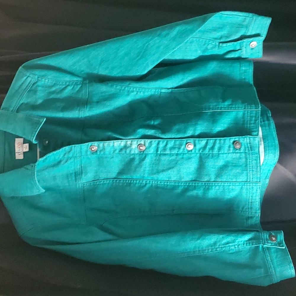 Denim & Co Women's Teal Jean Jacket w/ Rhinestones, Small